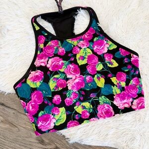 Betsy Johnson Sports Bra Floral Roses Large Running Swim Gym